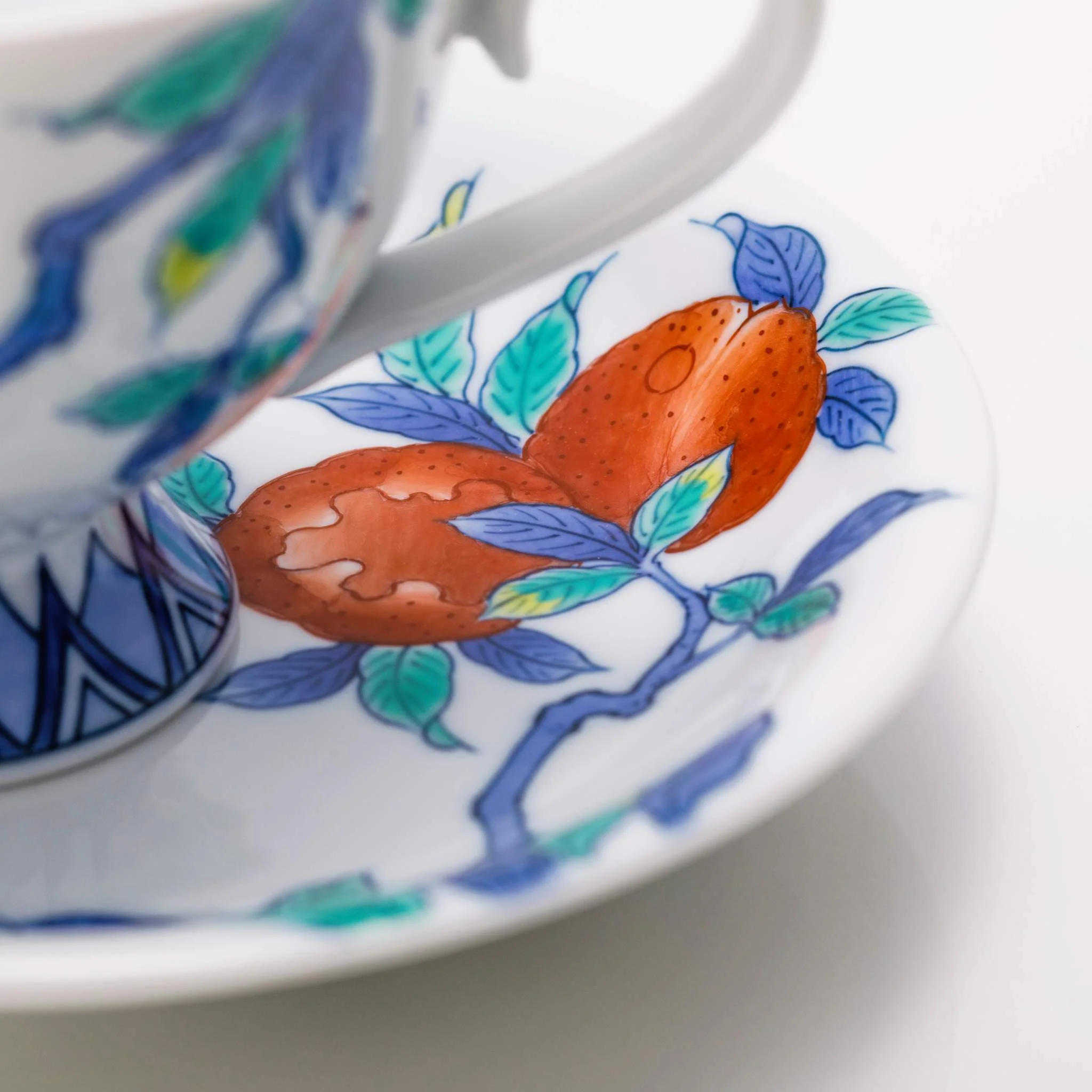 Iro-Nabeshima Glazed Porcelain Pomegranate Coffee Cup and Saucer Set - Image 7