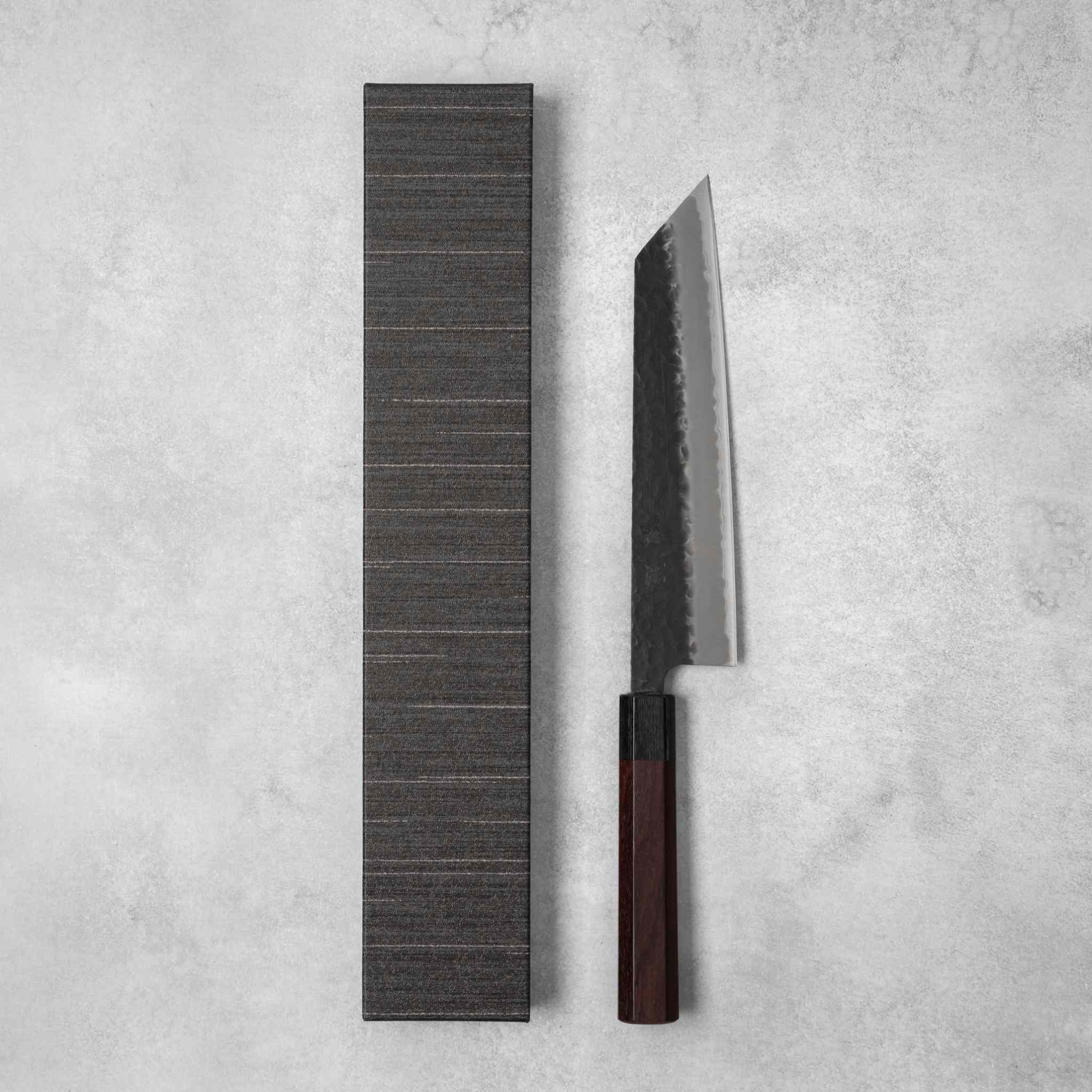 Ishizuchi Blue Super Steel Kurohada Tsuchime Kiritsuke Knife Rosewood Handle - Image 6