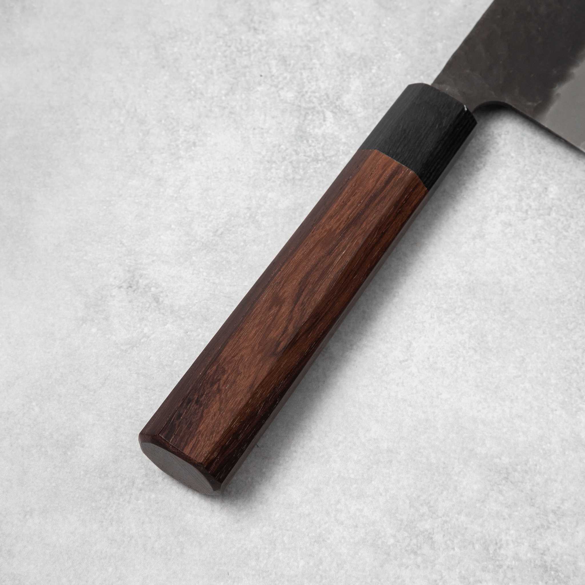 Ishizuchi Blue Super Steel Kurohada Tsuchime Nakiri Knife Rosewood Handle - Image 4