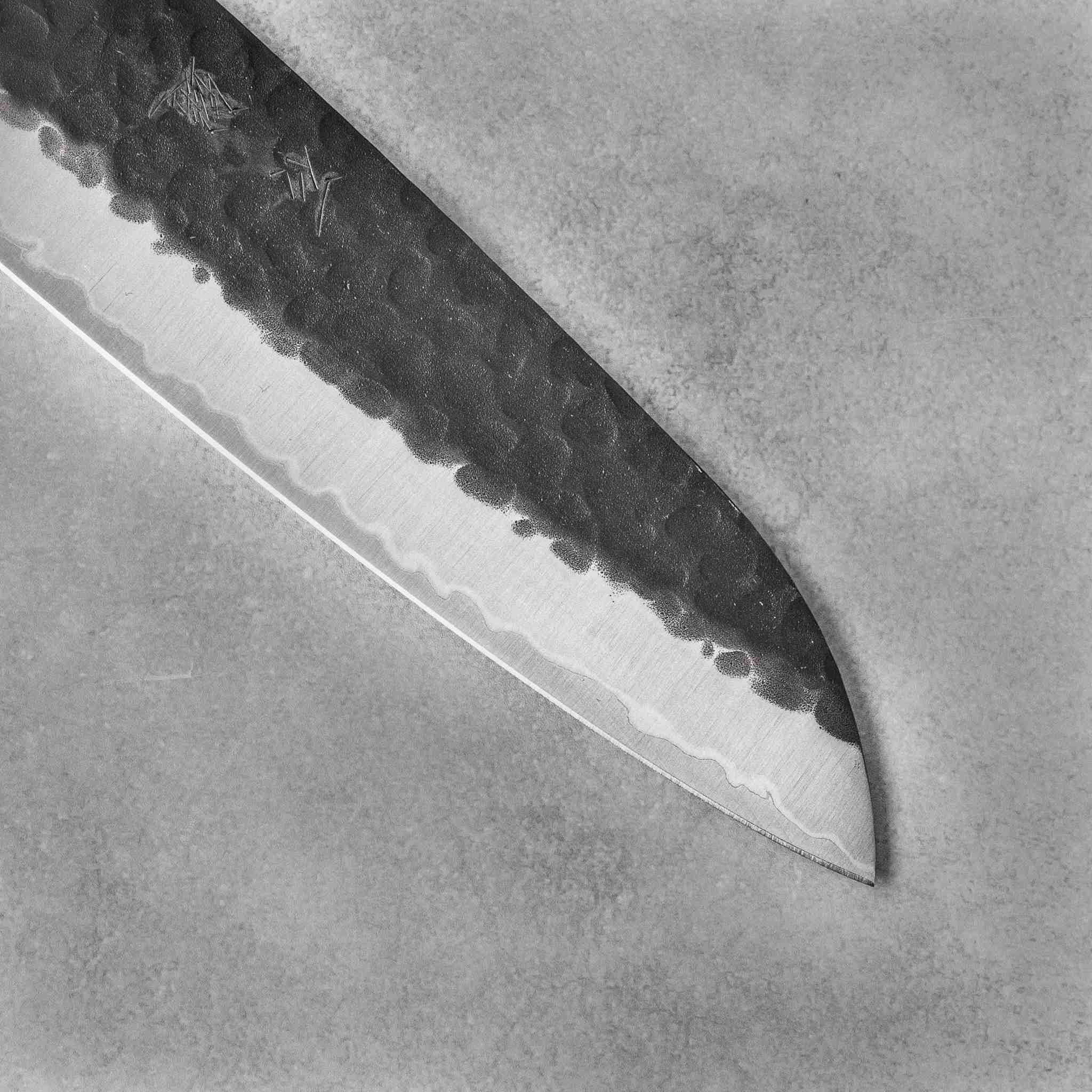 Ishizuchi Blue Super Steel Kurohada Tsuchime Santoku Knife Rosewood Handle - Image 3