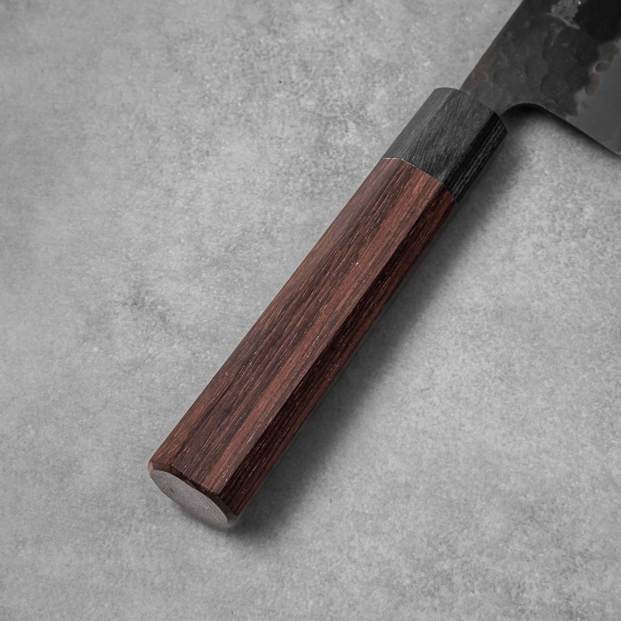 Ishizuchi Blue Super Steel Kurohada Tsuchime Santoku Knife Rosewood Handle - Image 4