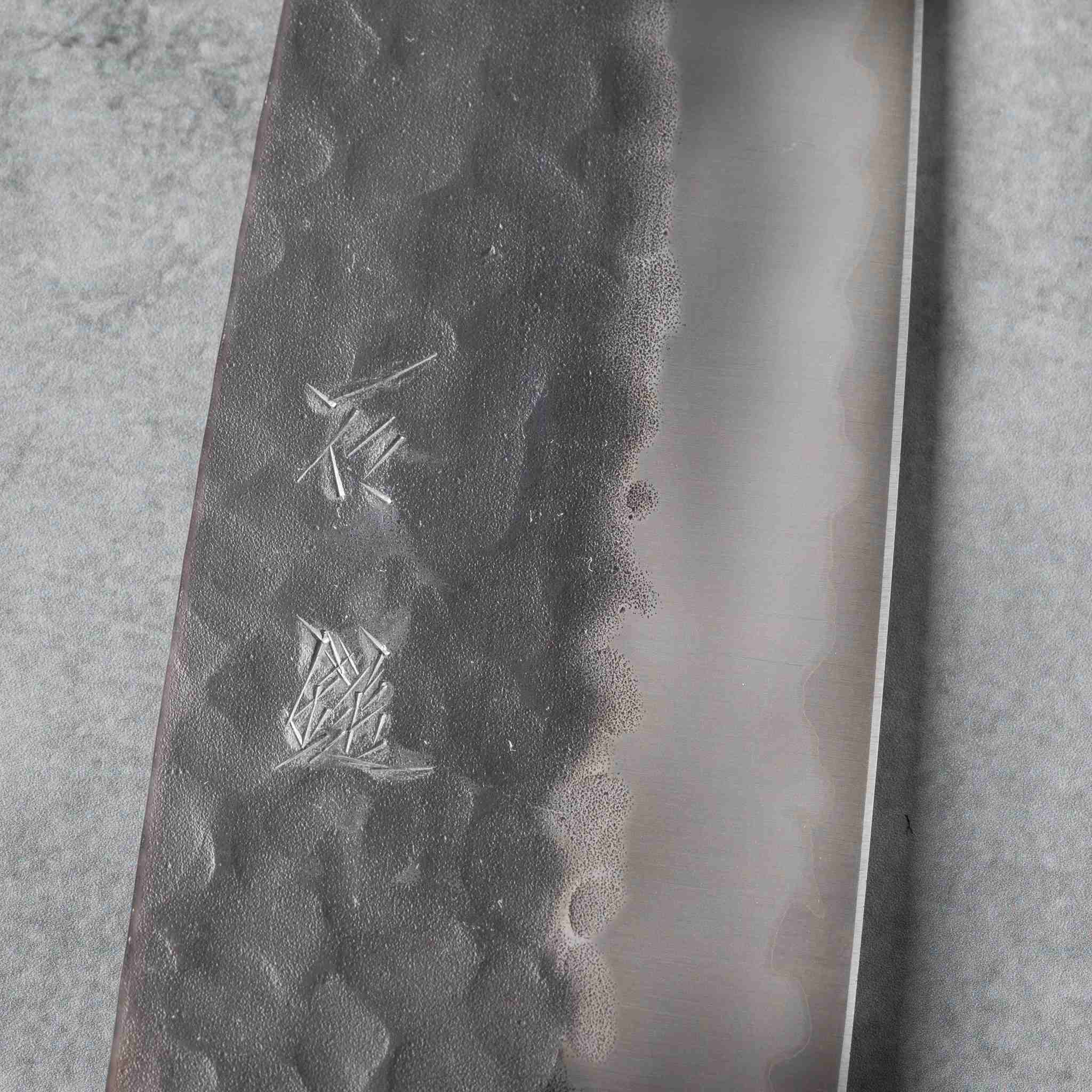 Ishizuchi Blue Super Steel Kurohada Tsuchime Santoku Knife Rosewood Handle - Image 5
