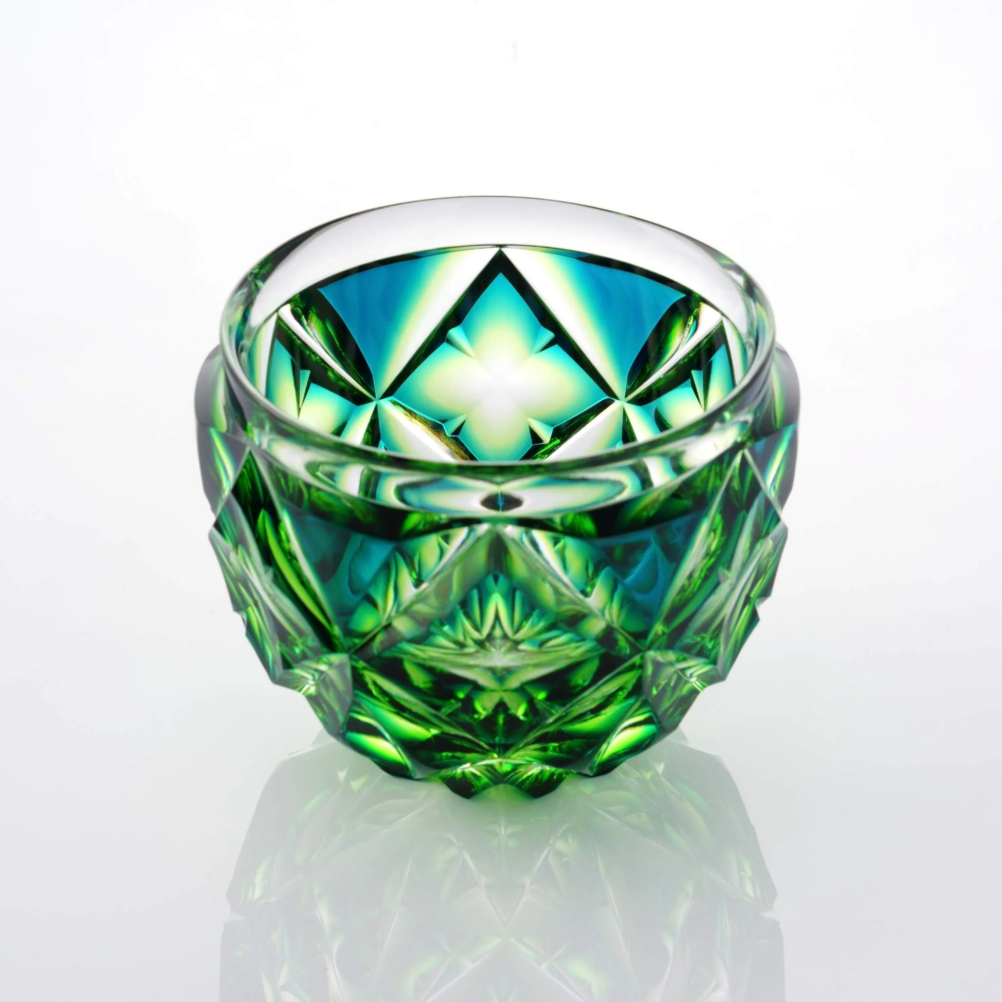 Satsuma Kiriko Two-tone Large Sake Cup Cyan Yellow Green - Image 4