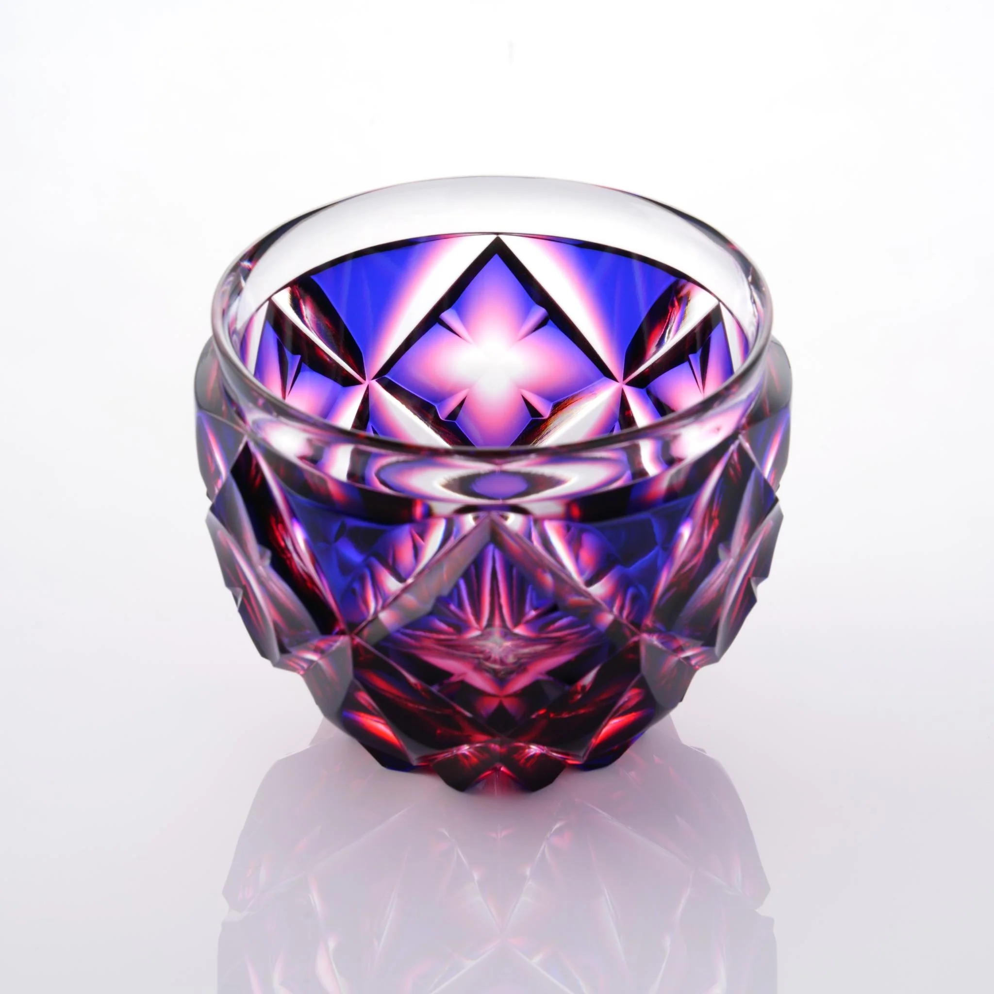 Satsuma Kiriko Two-tone Large Sake Cup Lapis Red - Image 4